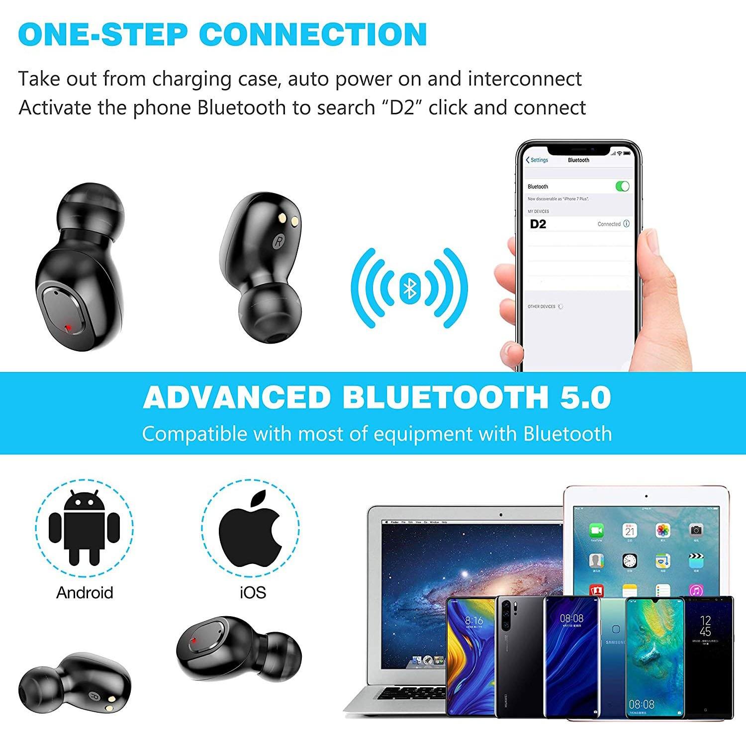 Bluetooth 5.0 Wireless Earbuds with 2000mAh Charging Case Stereo Headphones In-Ear Headphones - Tophatter Daily Deals